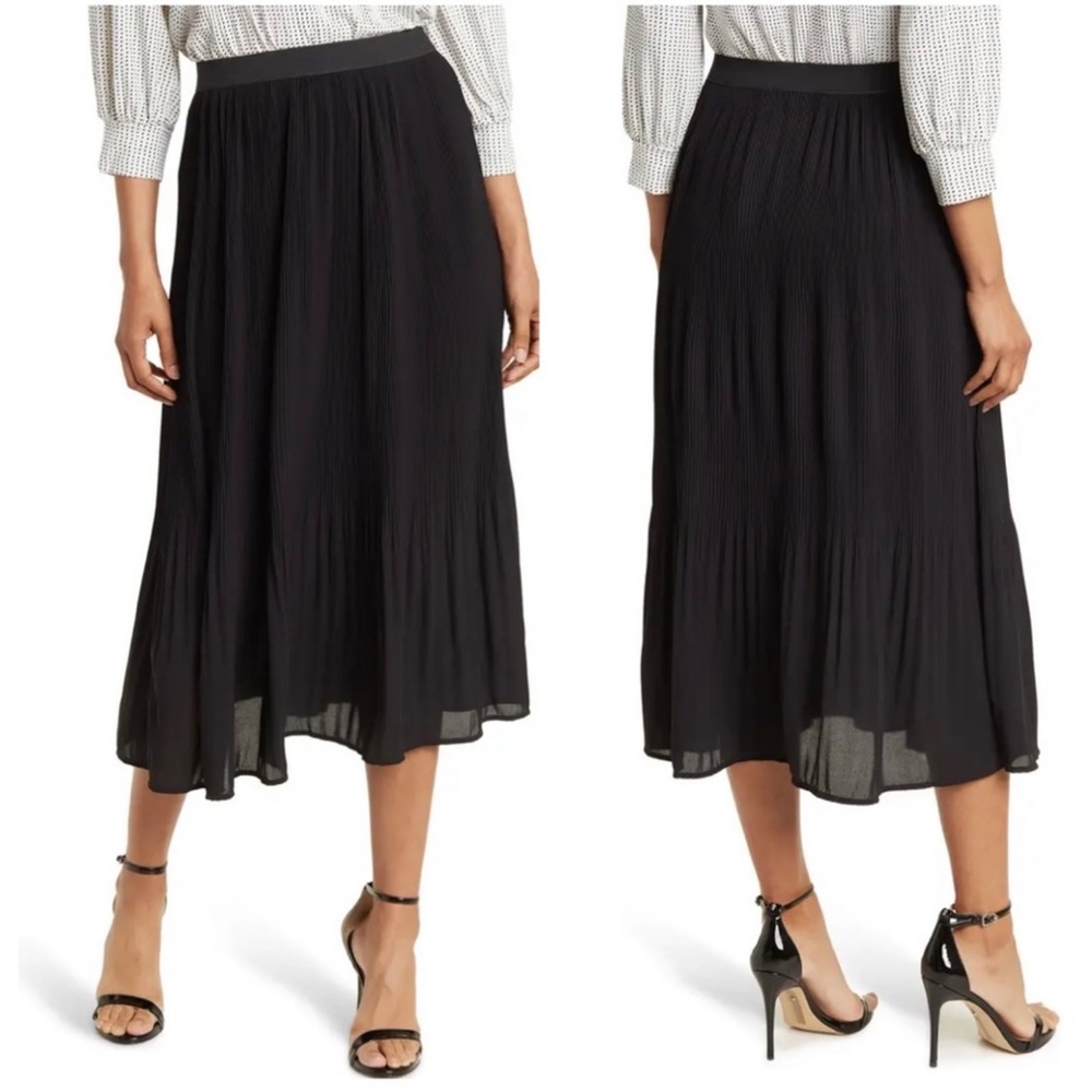 Adrianna Papell Black pull on Pleated Midi Skirt Size 6